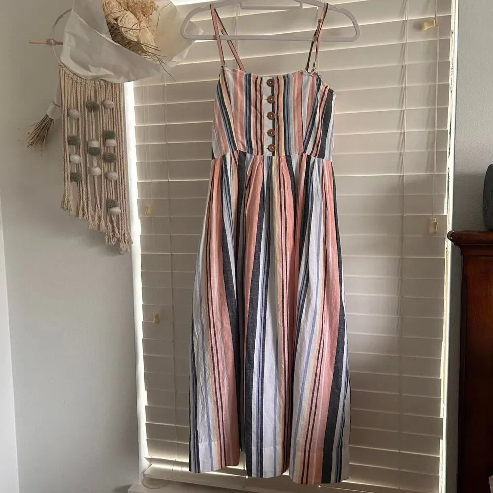 Free People lilah multi striped baby doll sun midi dress | small new